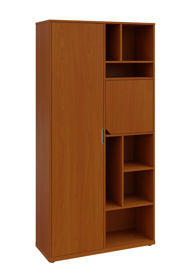 KSR6-83 L skříň šatní, 1x výsuvné ramínko, dvířka, niky, 2053x1022x400 mm, provedení levé, třešeň šumavská